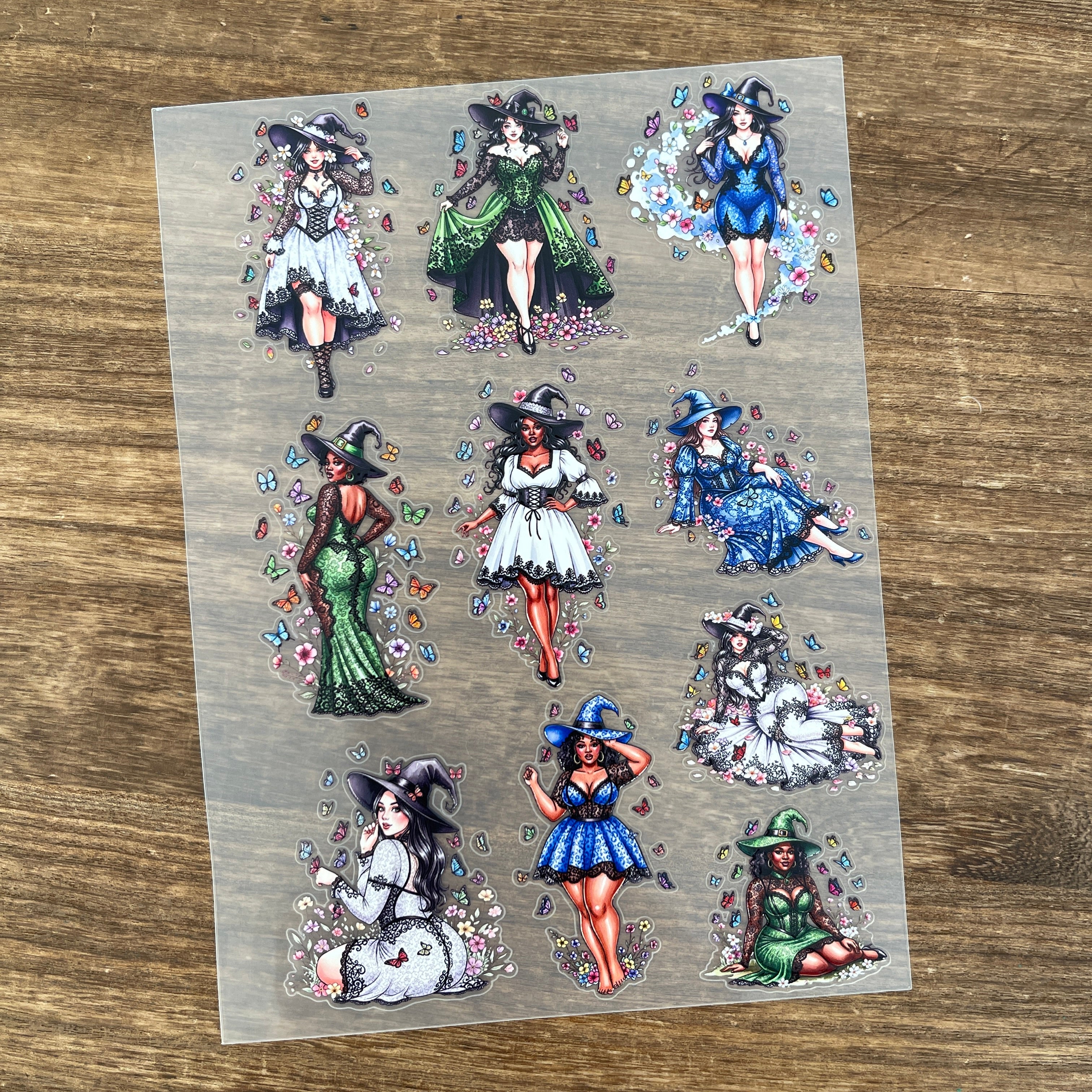 3D White, Blue & Green Witch PET Sticker 1 Pcs