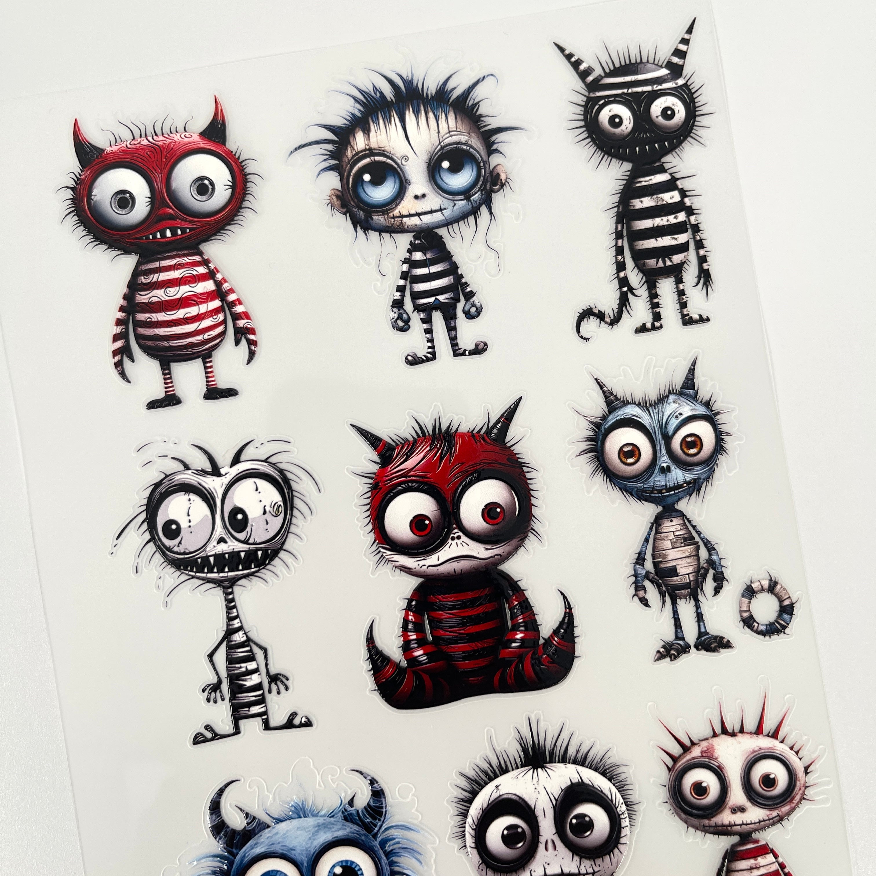 3D Striped Creepy Little Monster PET Sticker 1 Pcs