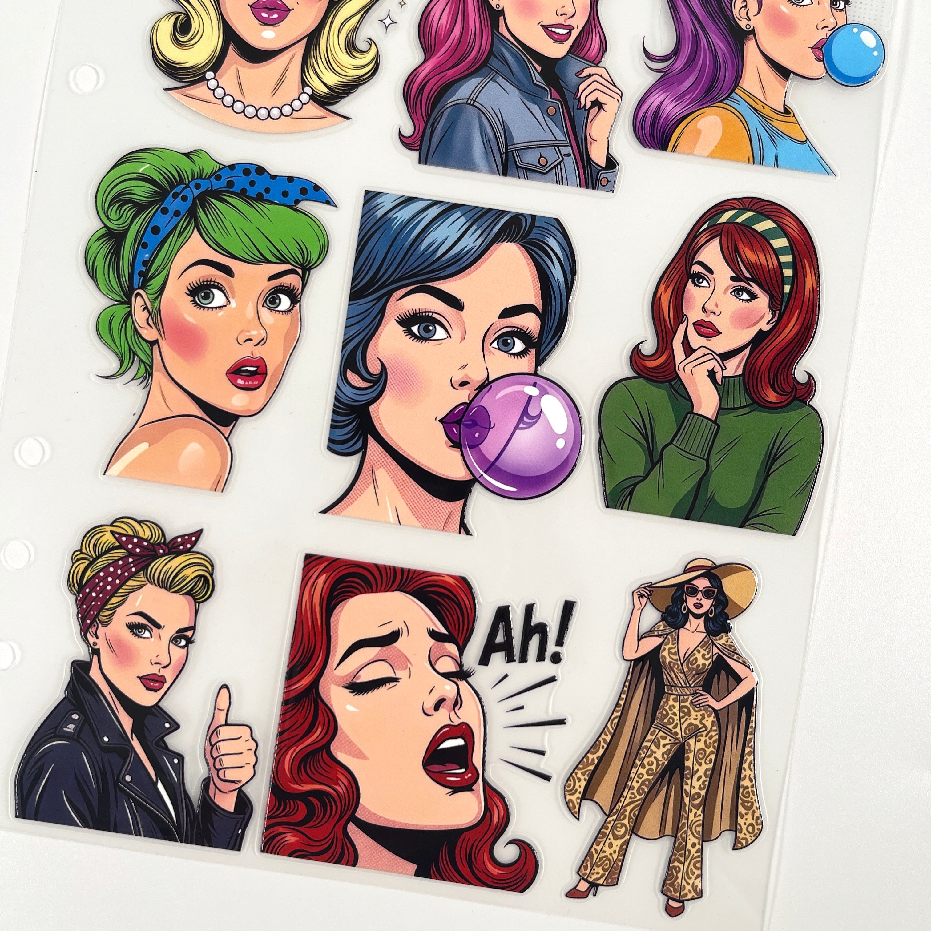 3D Vintage Pop Art Girl Stickers PET Sticker 1 Pcs