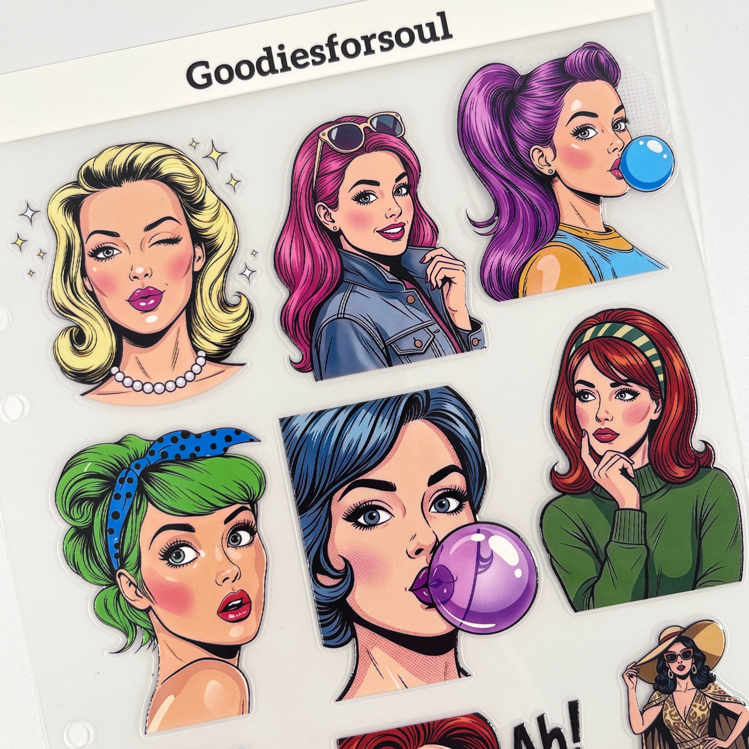 3D Vintage Pop Art Girl Stickers PET Sticker 1 Pcs