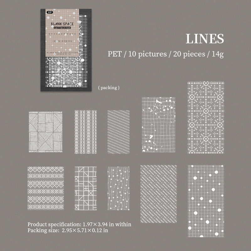 260316 Blank Space PET Sticker -20Pcs each pack