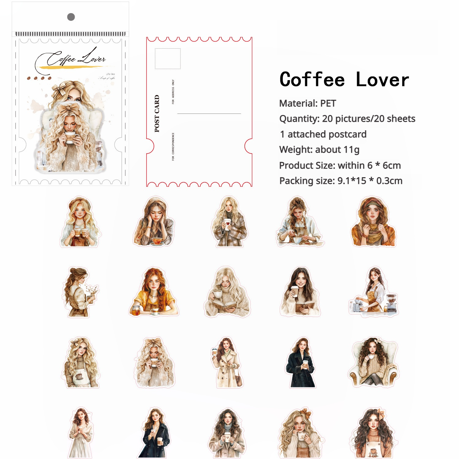 0619 Coffee life PET Sticker -20Pcs each pack