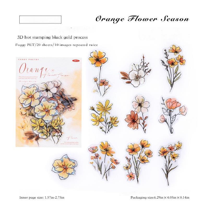 0827 Flowers PET Sticker -20Pcs each pack