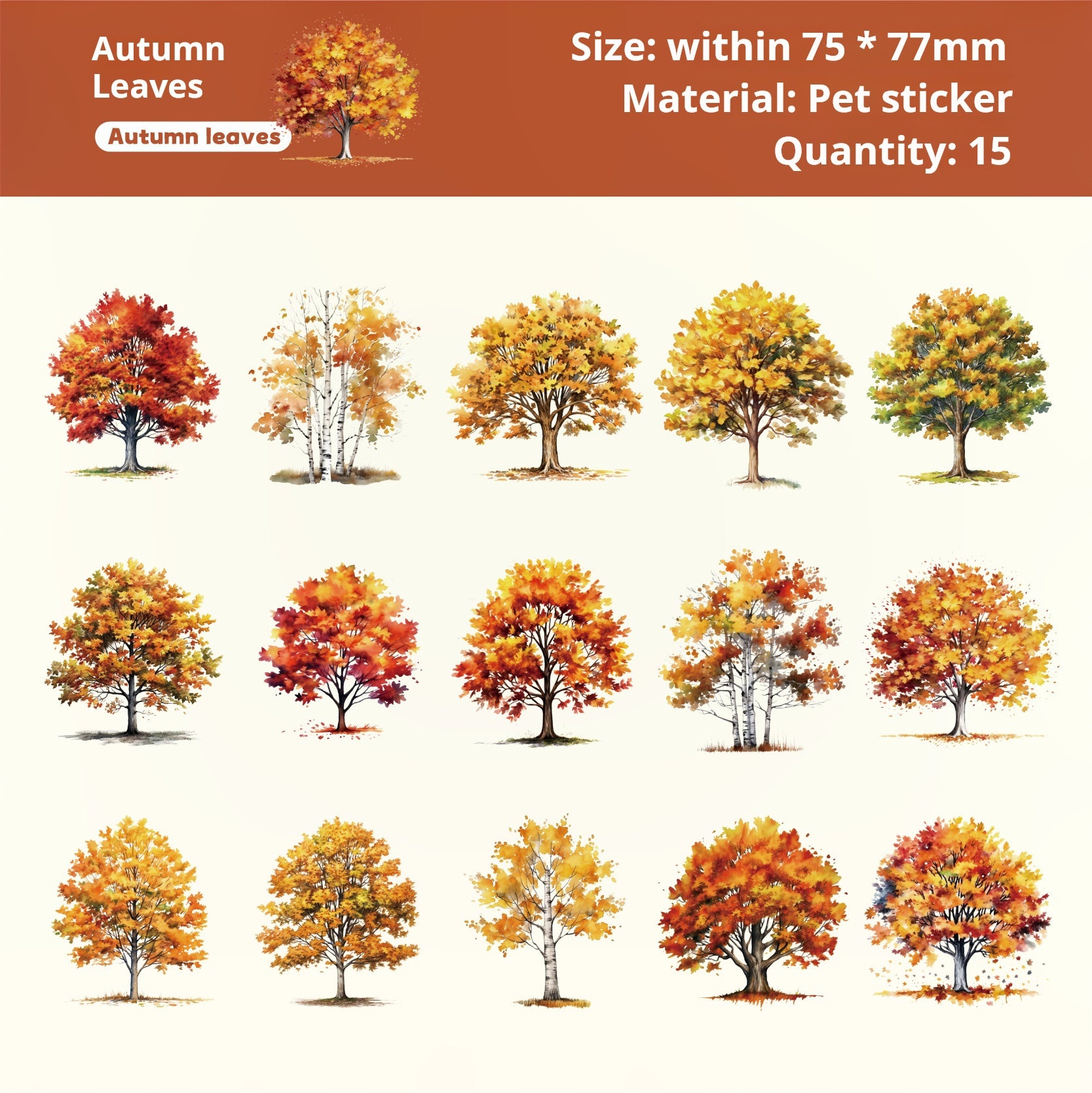 260110 Tree PET sticker -15Pcs each pack