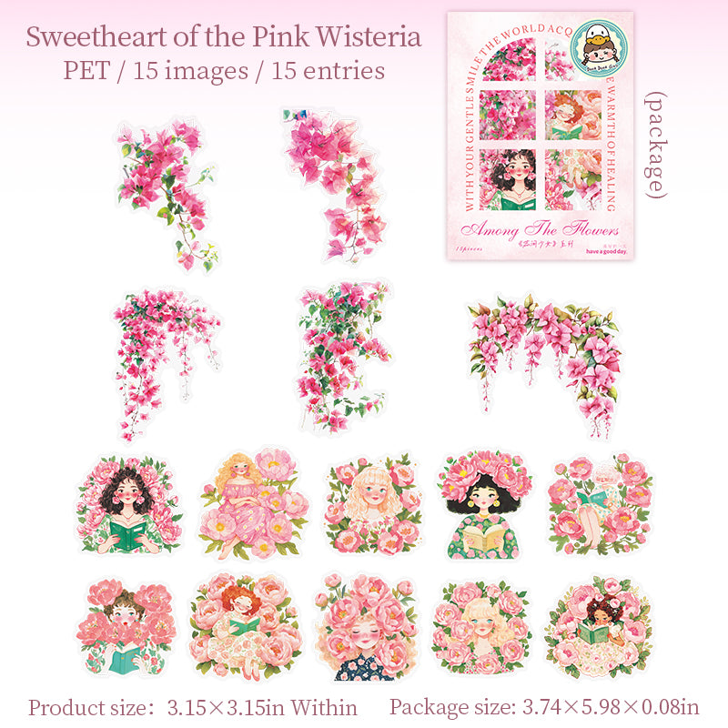 0630 Flowers and girls PET sticker -15Pcs each pack
