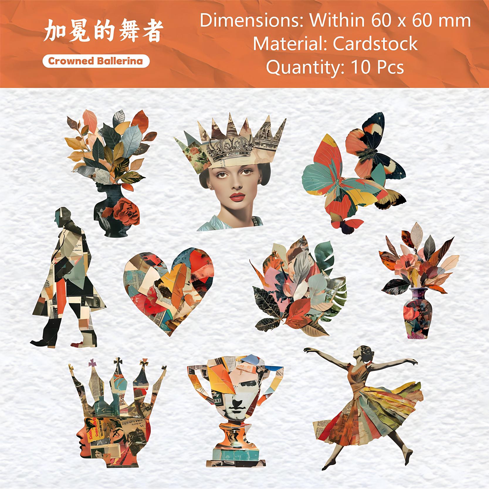 260415 Old Dreams Collage Poetry cardstock sticker -10Pcs each pack