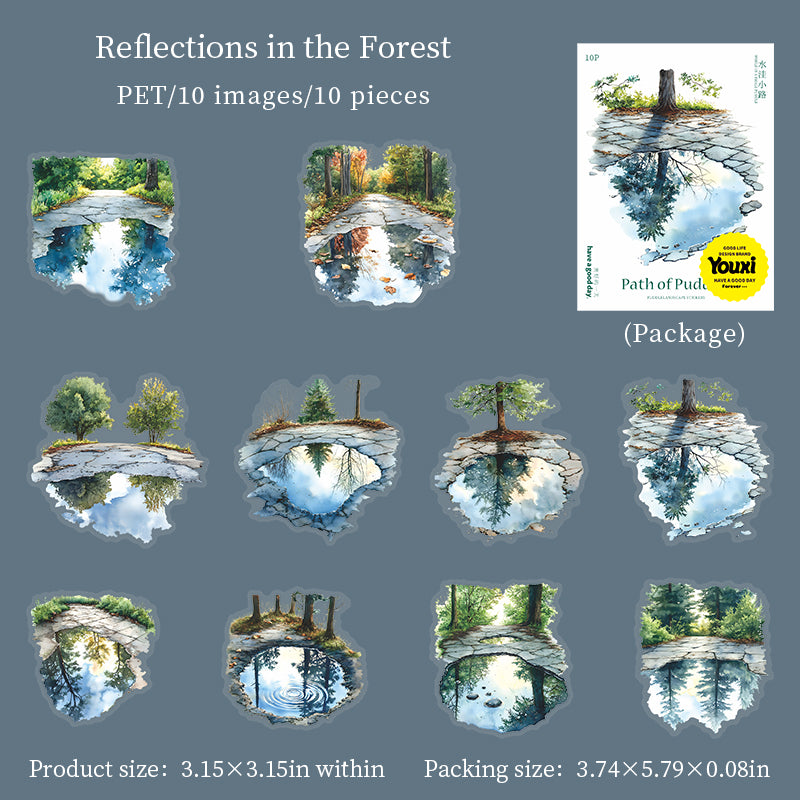 0807 Puddle path PET Sticker -10Pcs each pack