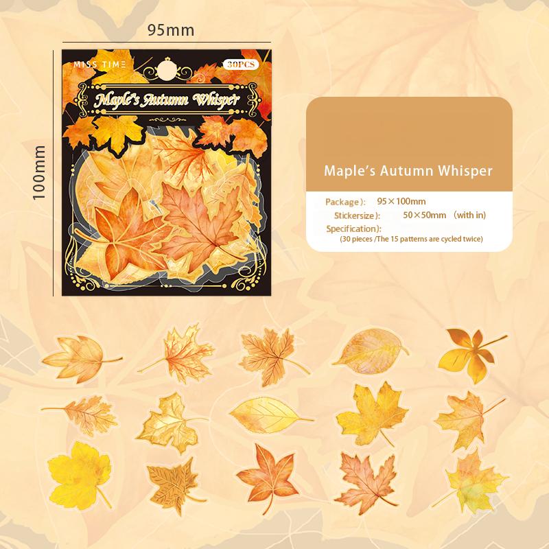 0918 Maple leaf PET Sticker -15Pcs each pack