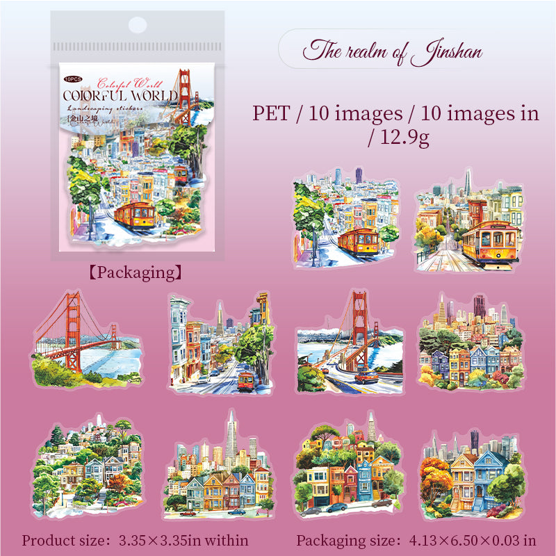 0727 Colorful world PET Sticker -10Pcs each pack