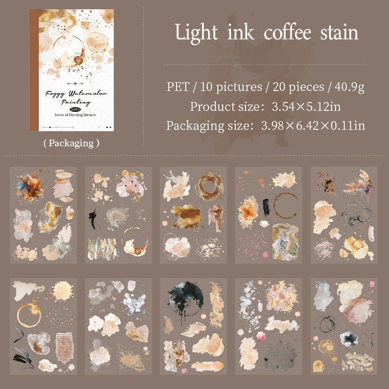 Foggy Watercolor Painting PET Sticker Book -20Pcs each pack