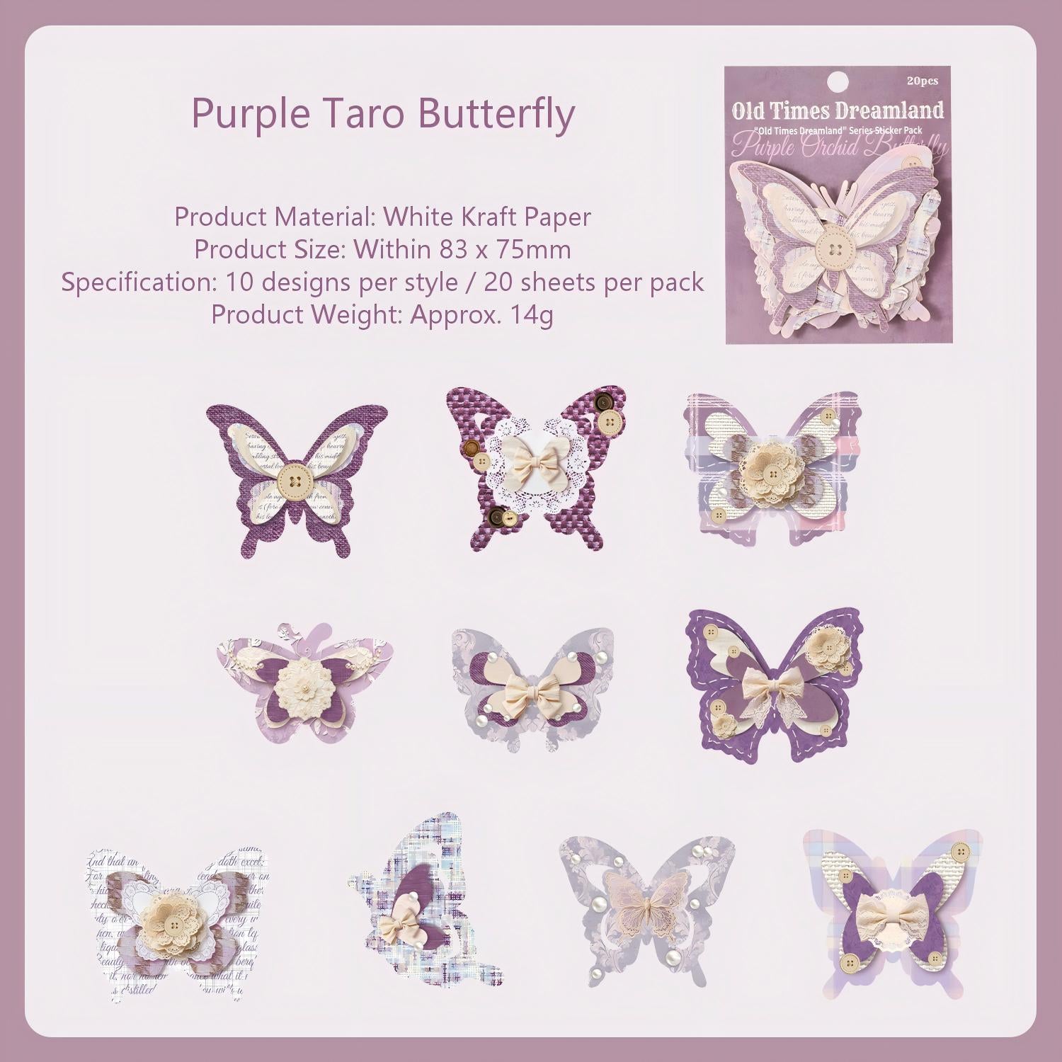 Old Time Dreams Butterfly Solid Stickers -20Pcs each pack