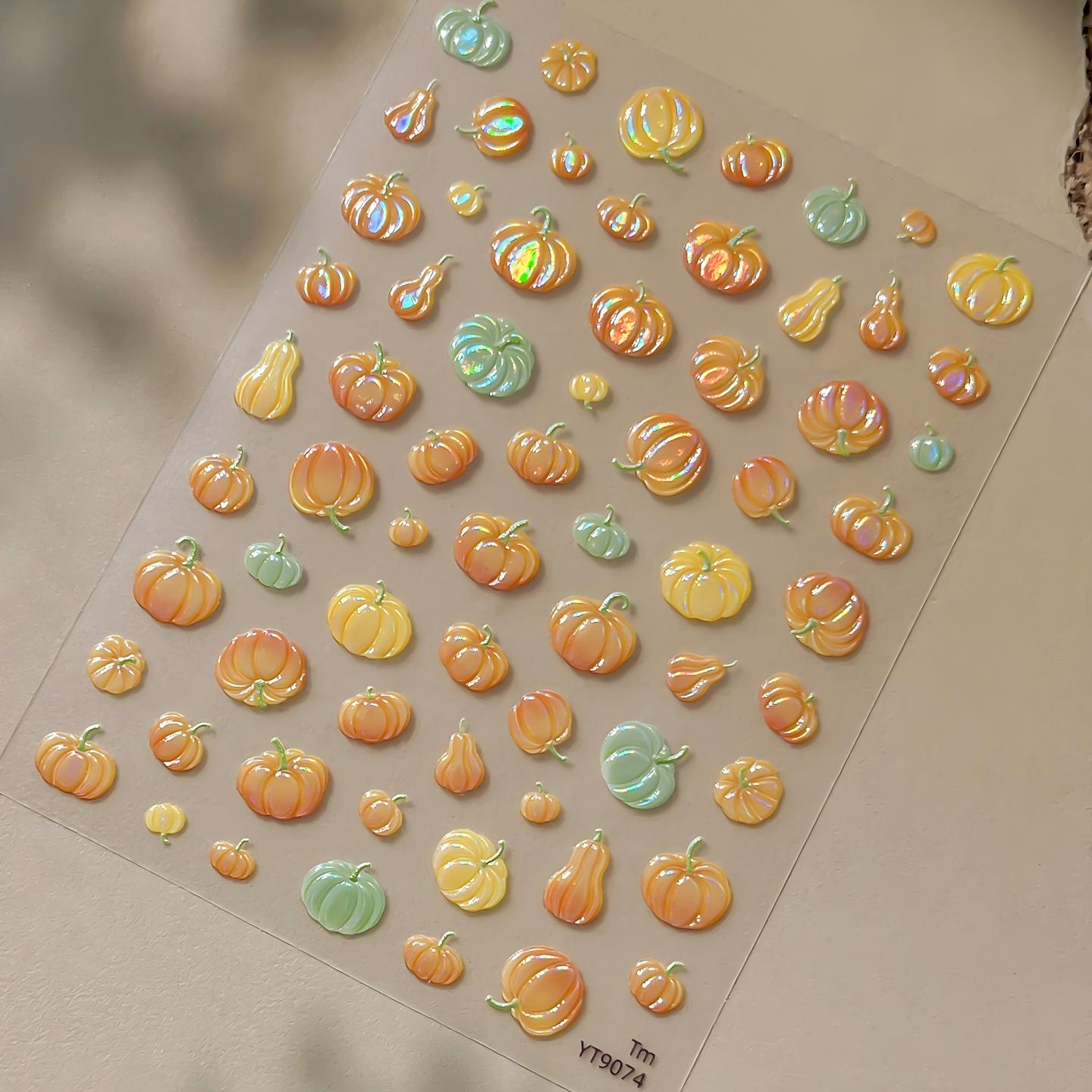 M316- Halloween Iridescent Pumpkin Mini Embossed sticker 1 Pcs