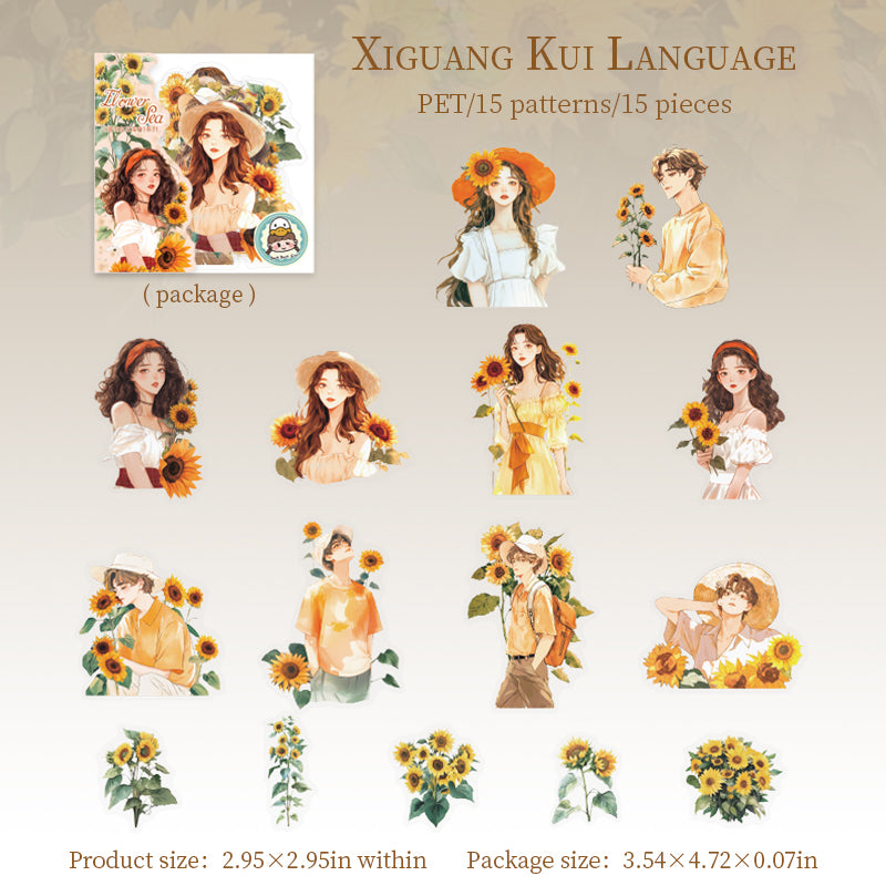 0617 Floral and Characters PET Sticker -15Pcs each pack