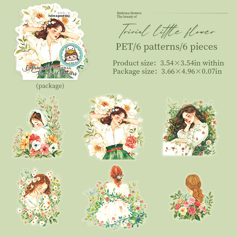 0625 Flowers and girl PET Sticker -6Pcs each pack