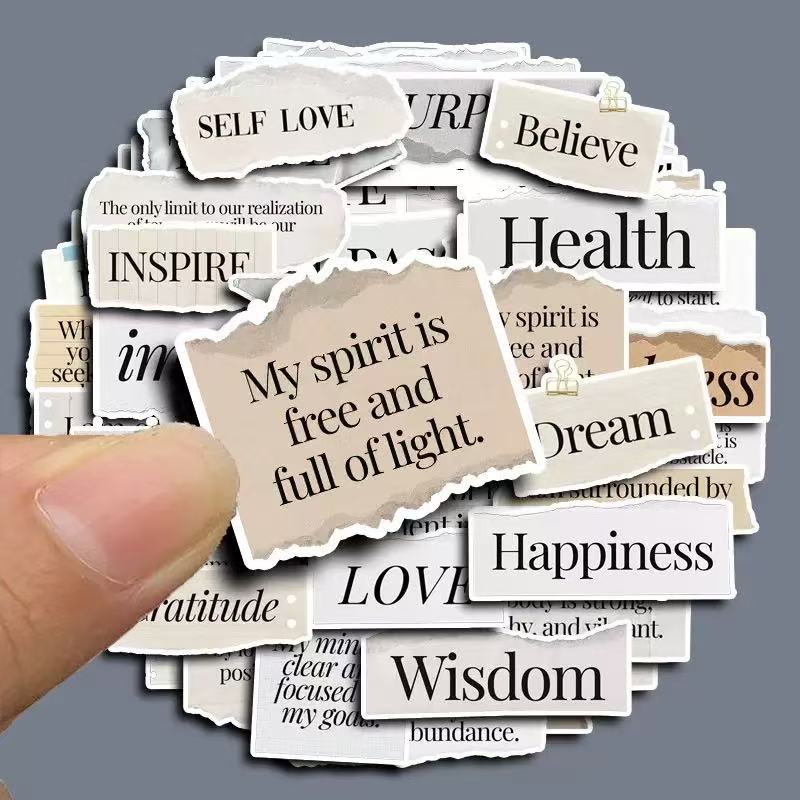 260223 60 Inspirational English Stickers solid with white border