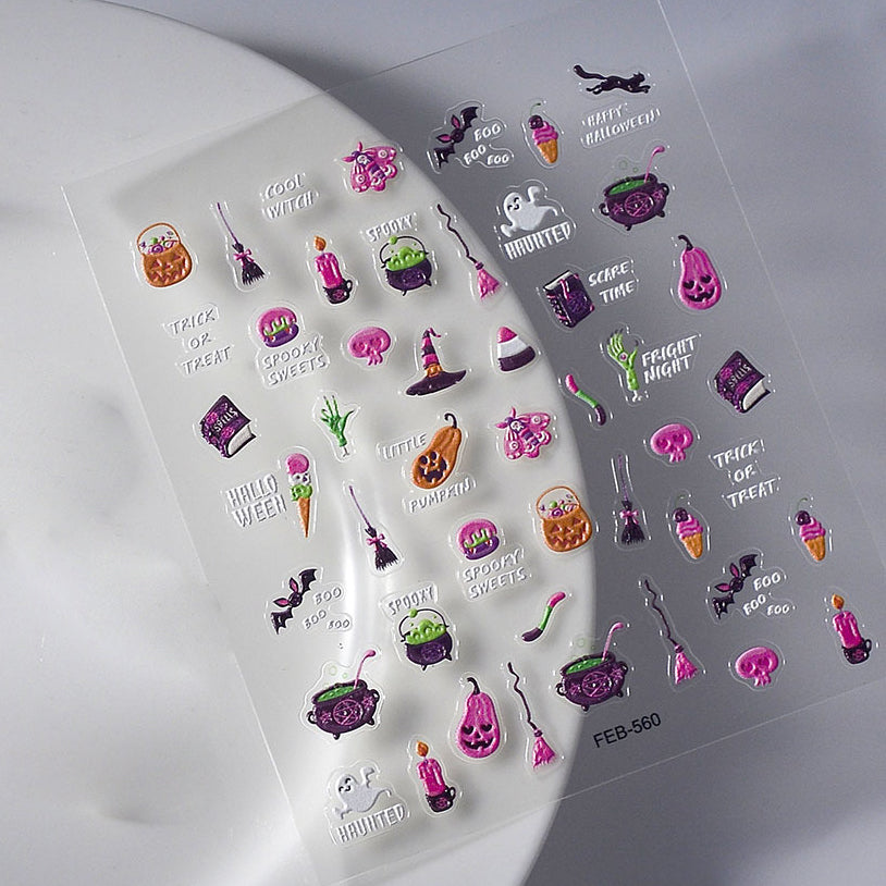 0922 M227- Pink halloween Embossed Mini sticker 1 Pcs