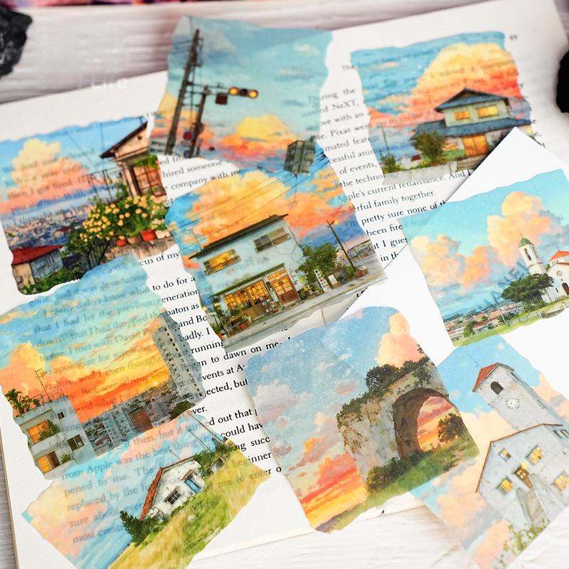 1023 Small town scenery PET sticker -15Pcs each pack