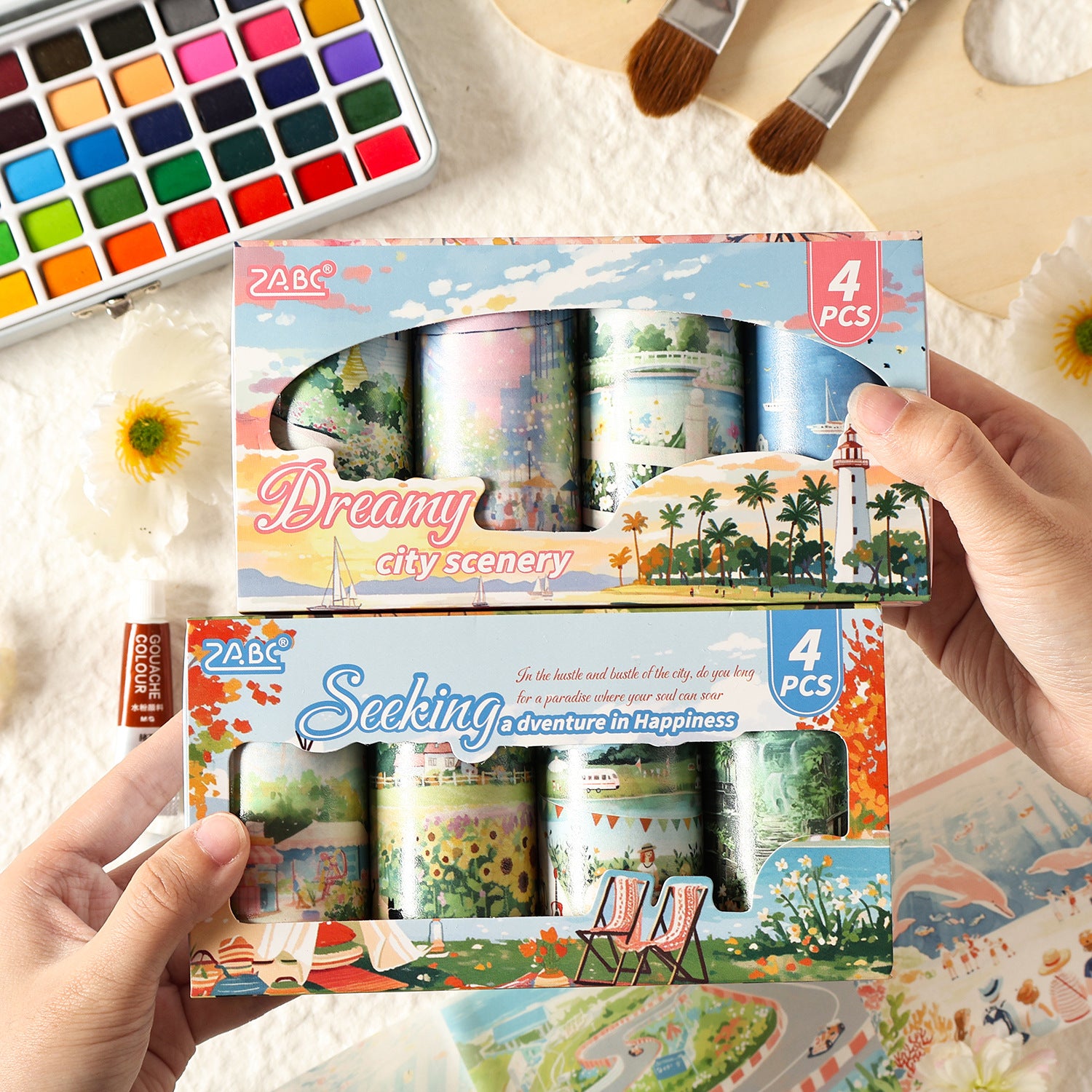 1215 Interesting landscape Washi Tape Set 4 rolls 8cm*2.2m