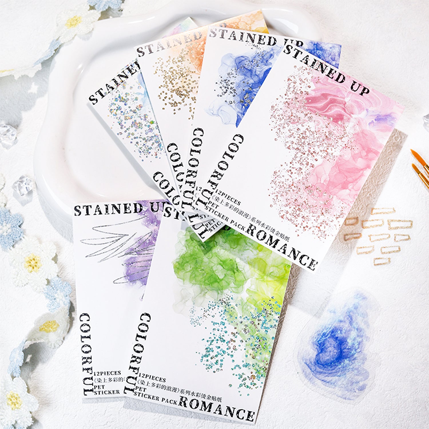 0403 Stained up colorful romance Series PET Sticker-12Pcs each pack