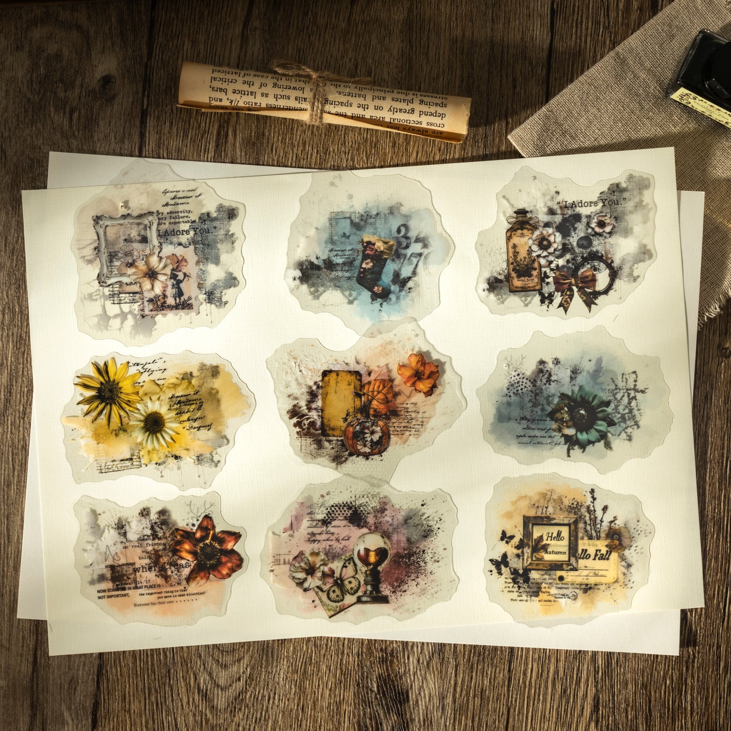 0830 Vintage PET Sticker -10Pcs each pack