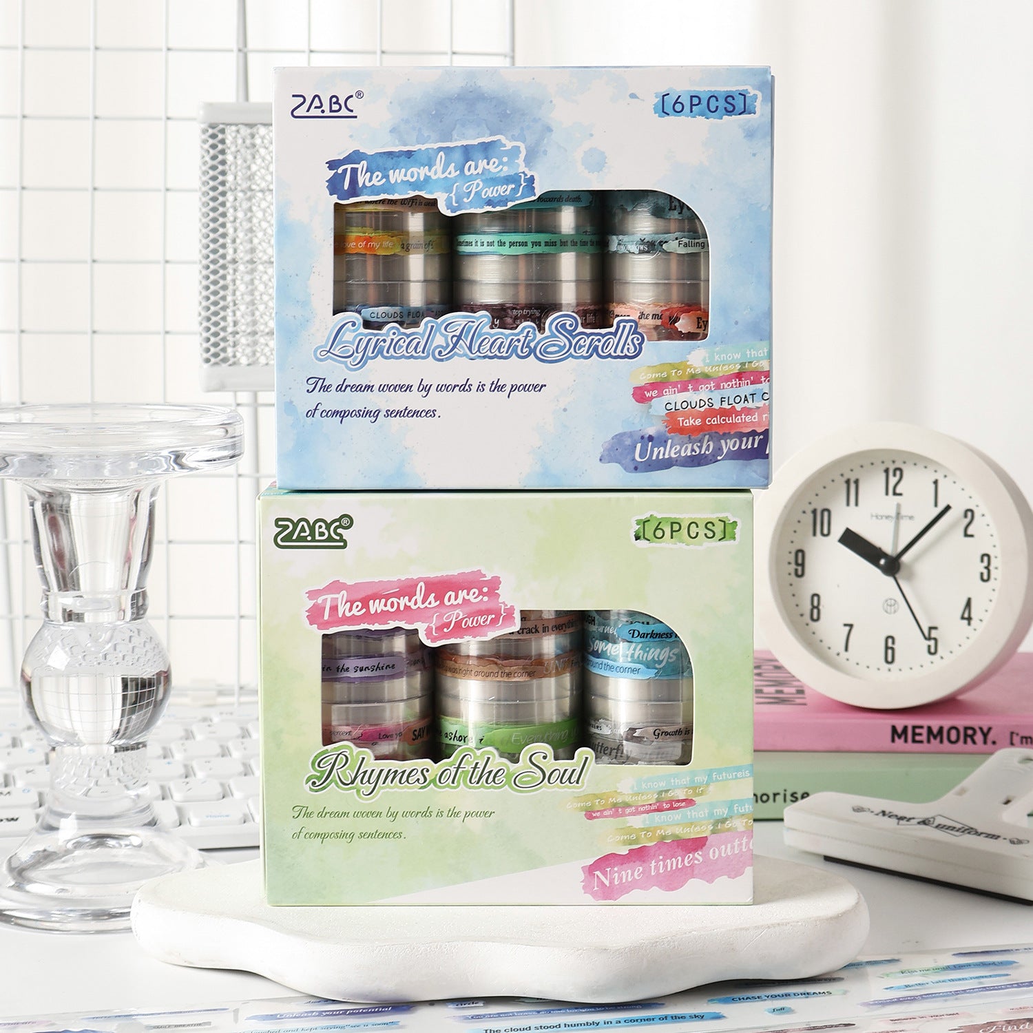 1215 Colorful slogans PET Tape Set *pre-cut 6 rolls 5cm*2m