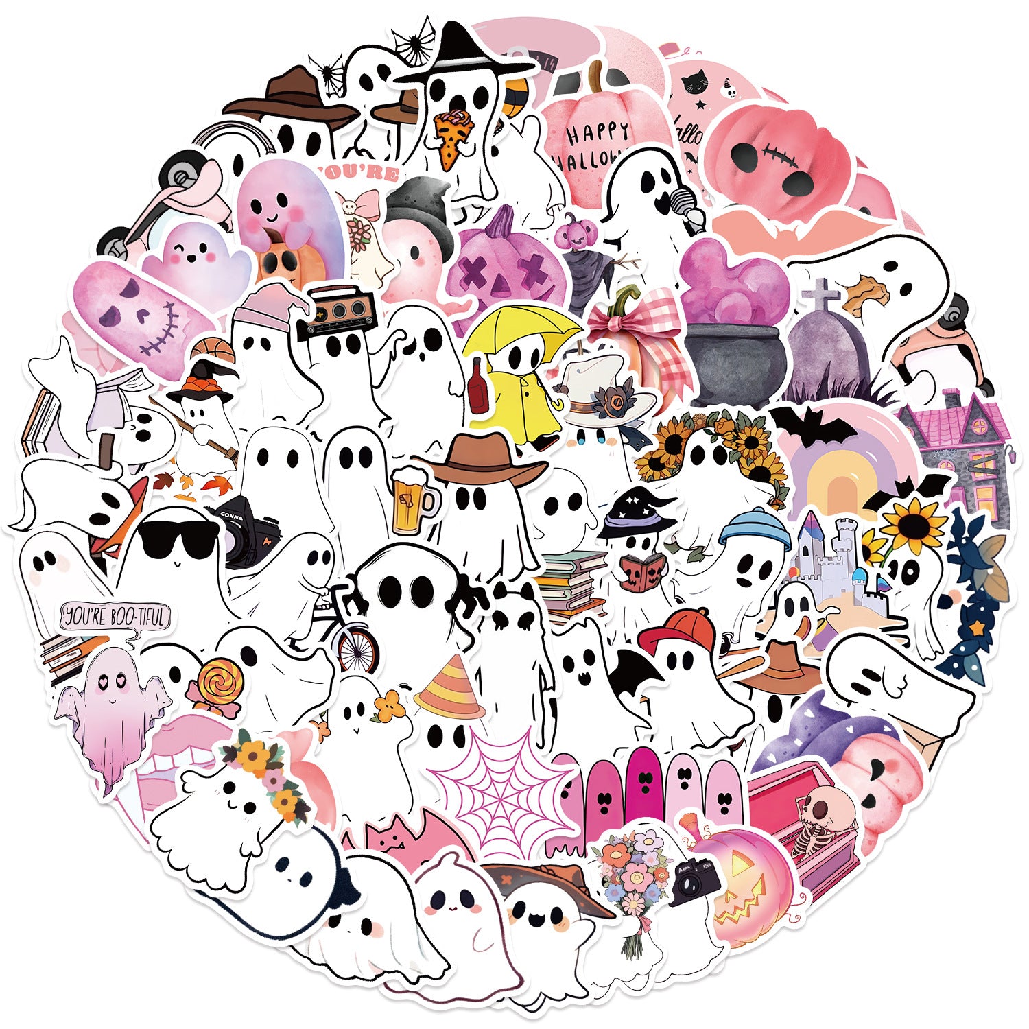 0819 100 Cute ghost Stickers solid with white border