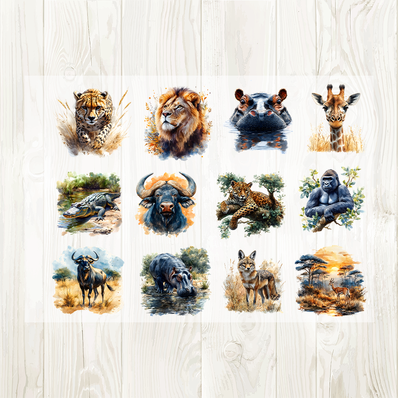 A4 African Wildlife matte PET pre-cut large sticker 1 pack 2 sheets