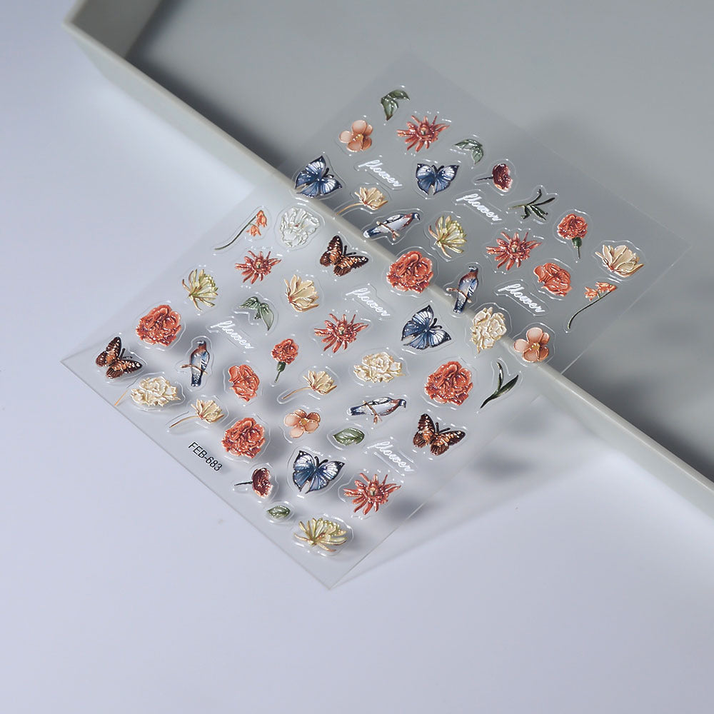 0926 M230- Flowers and  butterfly Embossed Mini sticker 1 Pcs