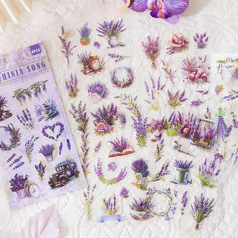 0226 Dream Shadow Flower Bloom Series Stickers -6Pcs each pack