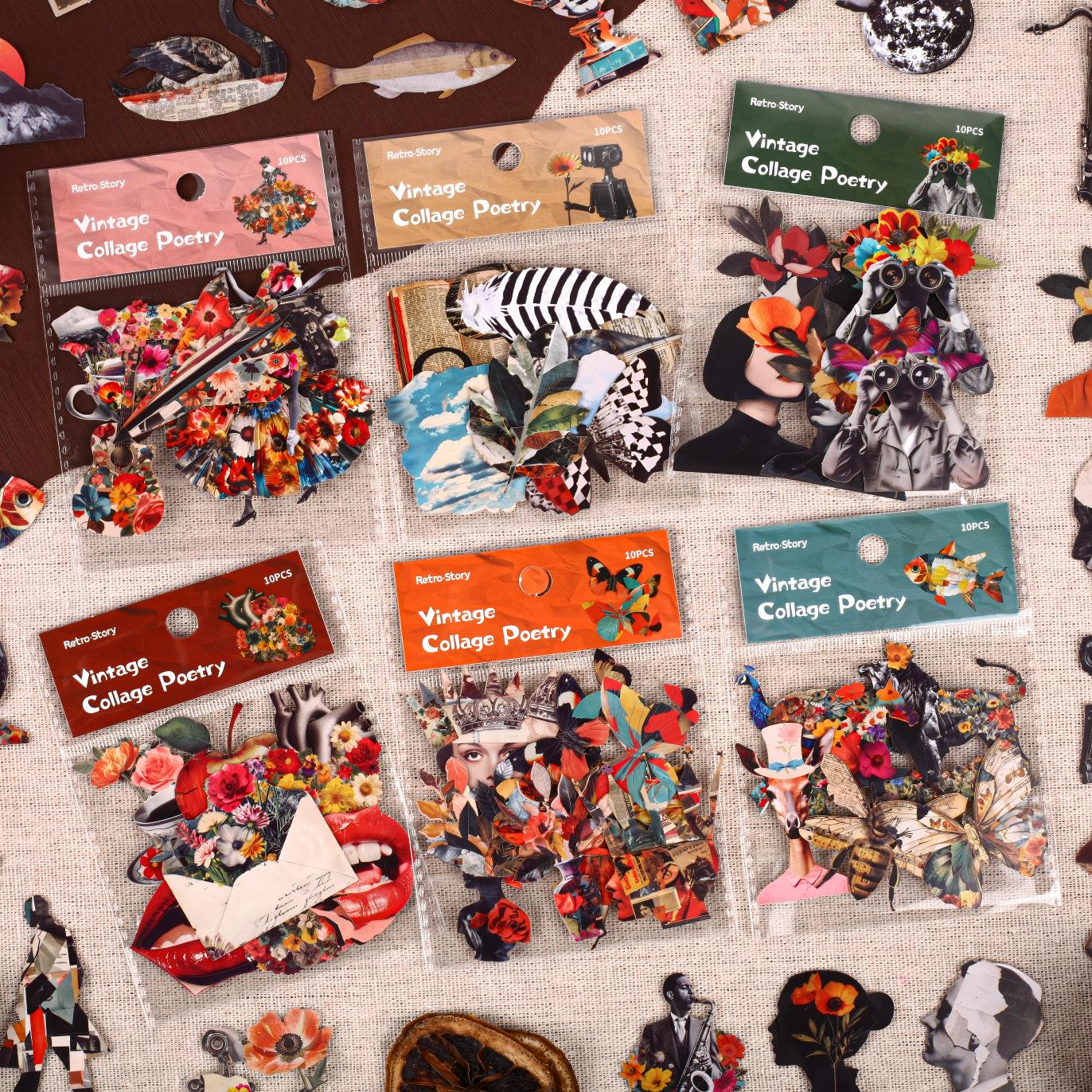260415 Old Dreams Collage Poetry cardstock sticker -10Pcs each pack