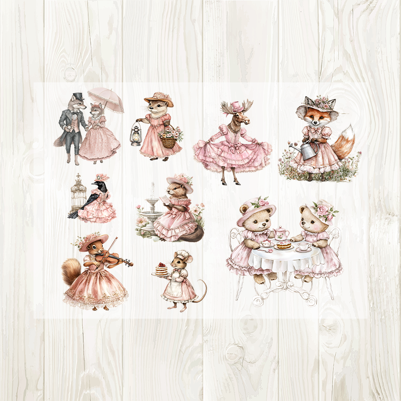 A4 Pink Animals matte PET pre-cut large sticker 1 pack 2 sheets