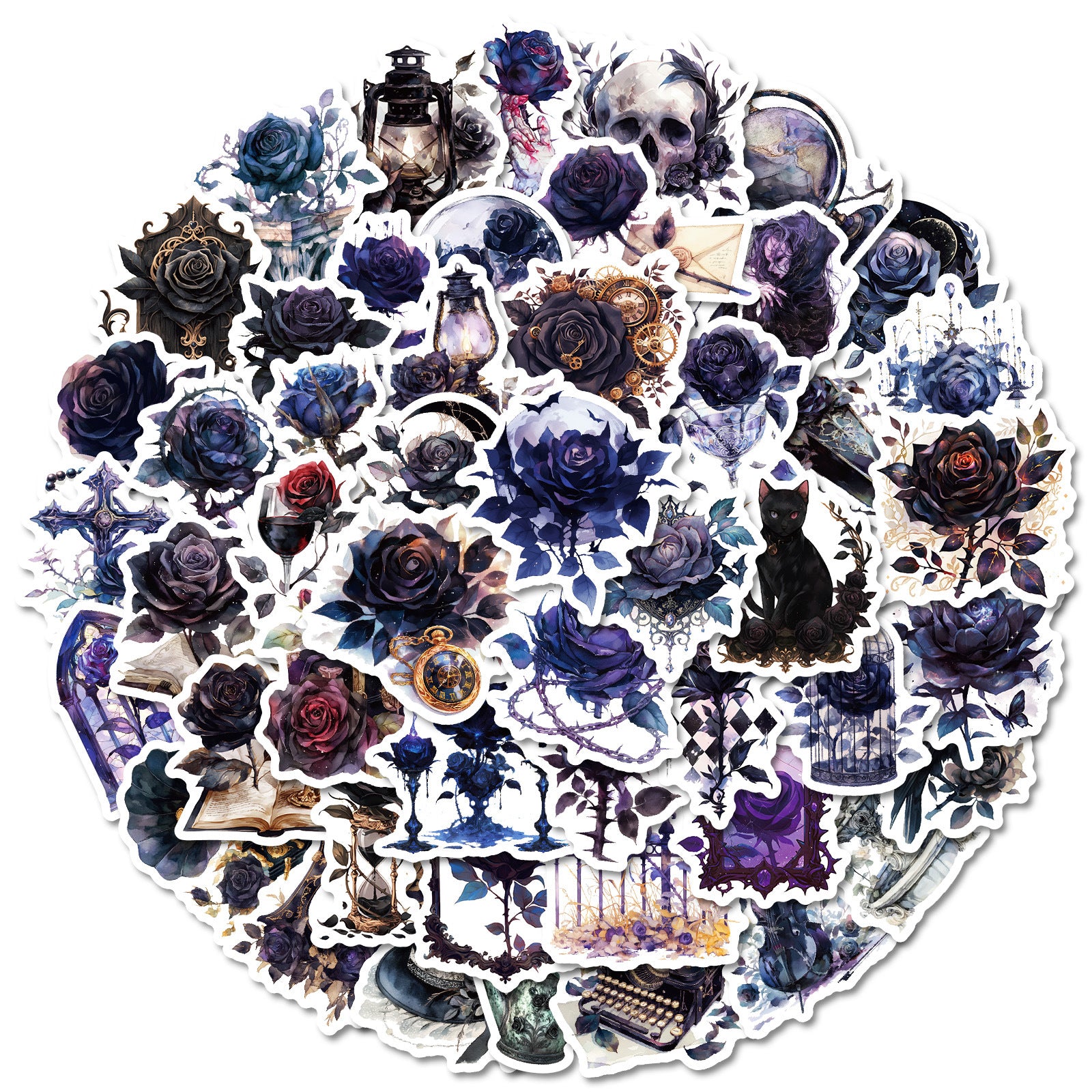 0221 Dark Rose solid sticker with white border -50Pcs each pack