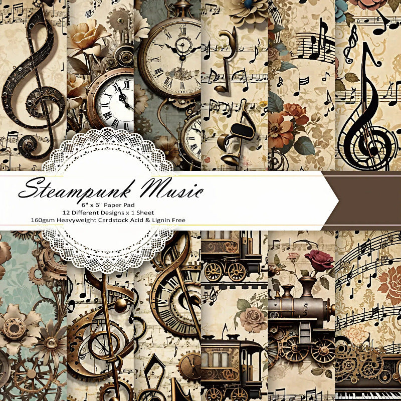 260225 Steampunk Musie background paper -12Pcs each pack