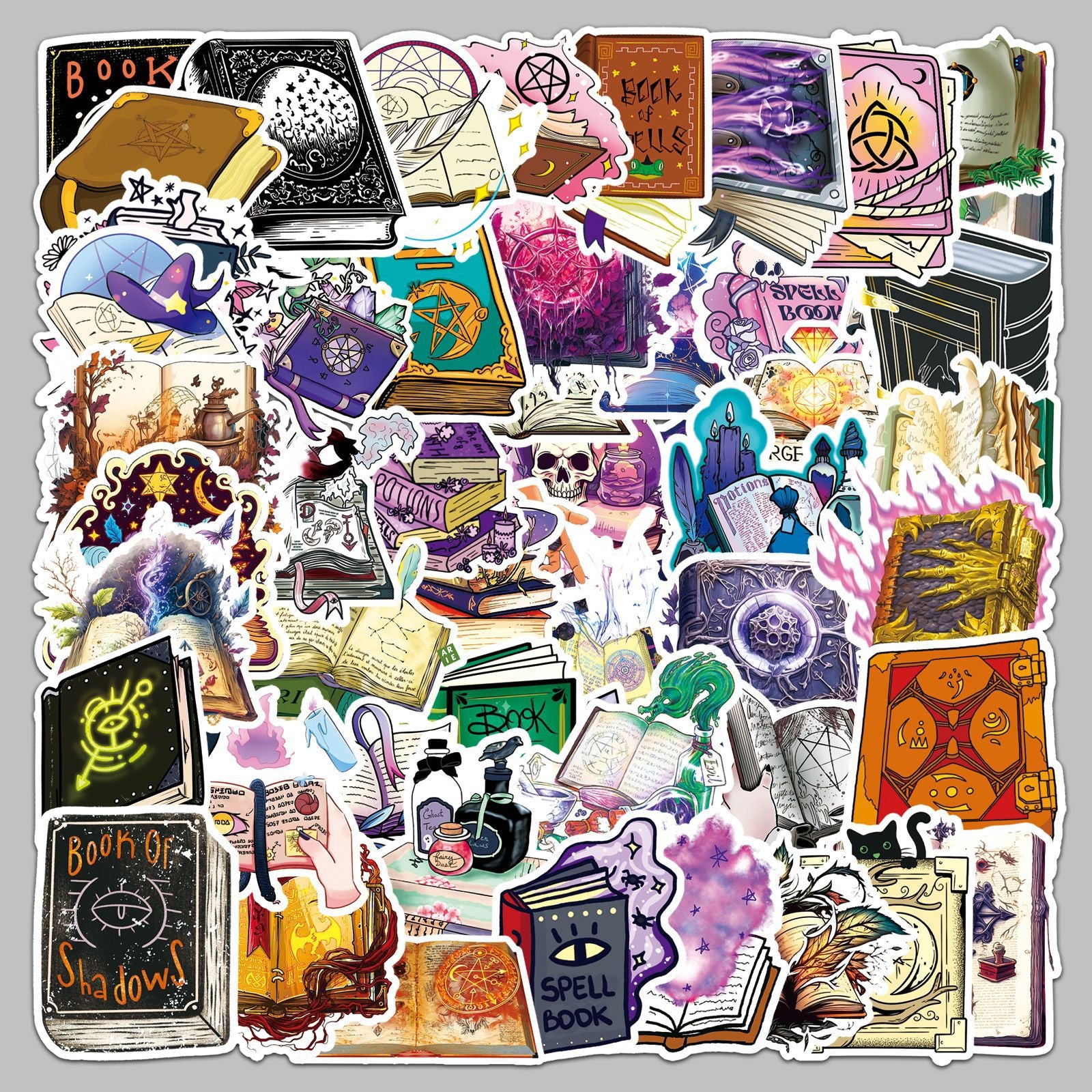 1213 50 Gothic Magic Book Stickers solid with white border