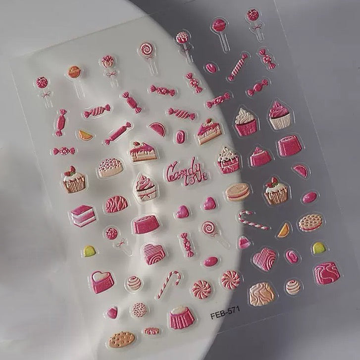 0625 M123- Pink Candy Embossed Mini sticker 1 Pcs