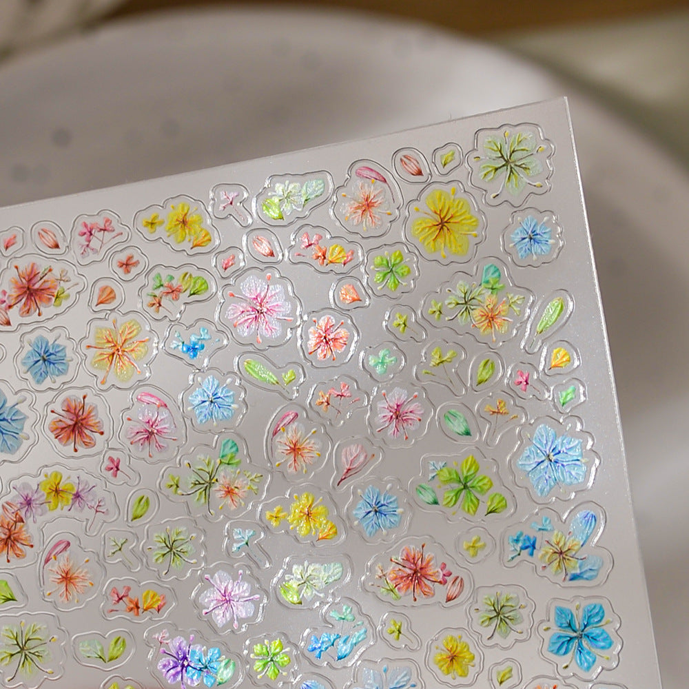 0925 M235- Colorful flowers Embossed Mini sticker 1 Pcs