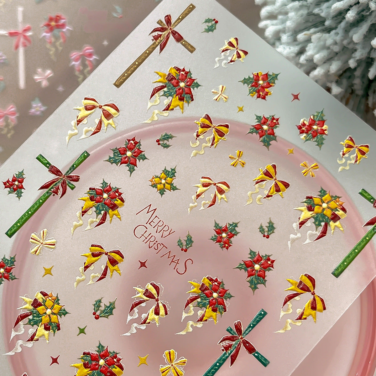 1015 M241- Christmas bow Embossed Mini sticker 1 Pcs