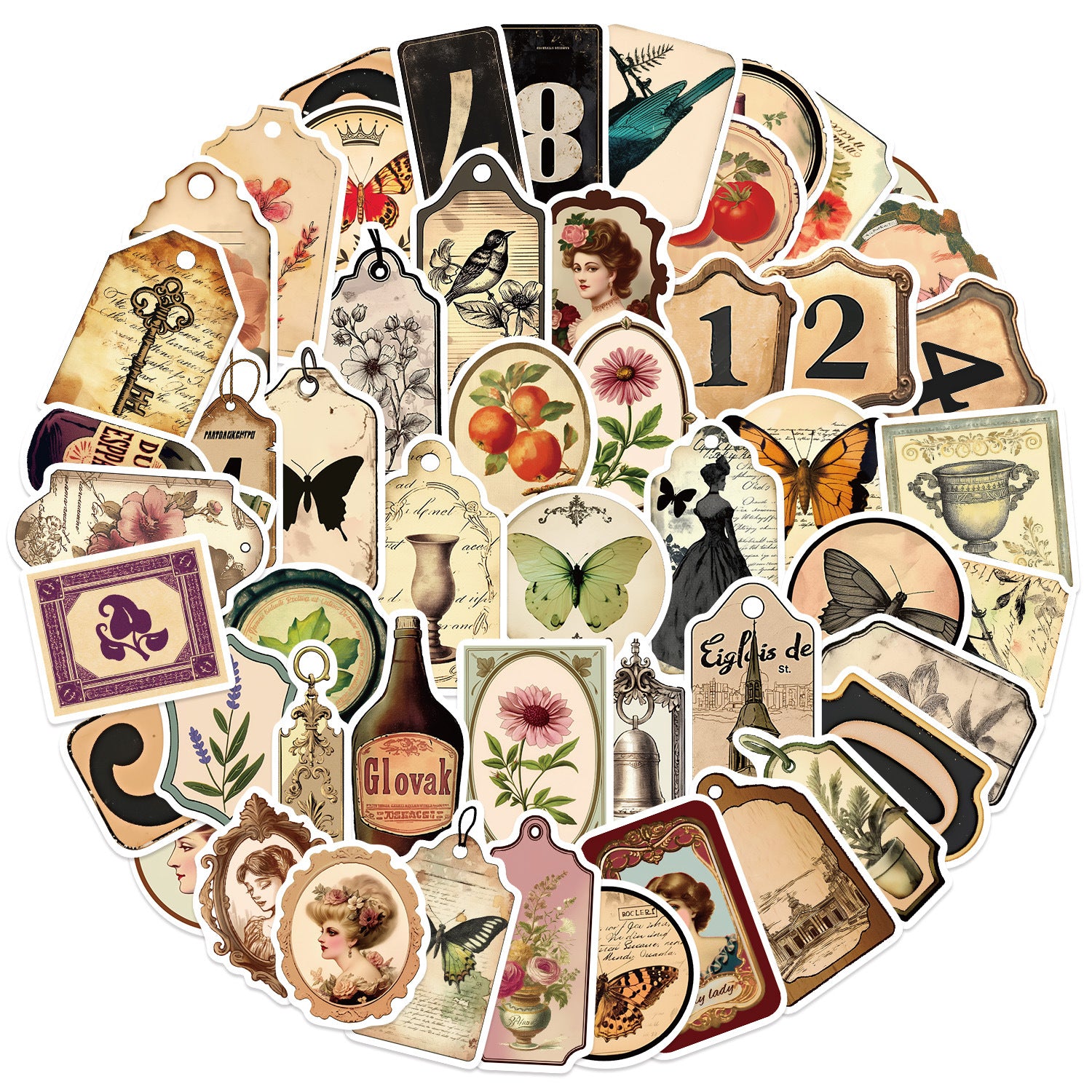 0923 50 Vintage stickers solid with white border