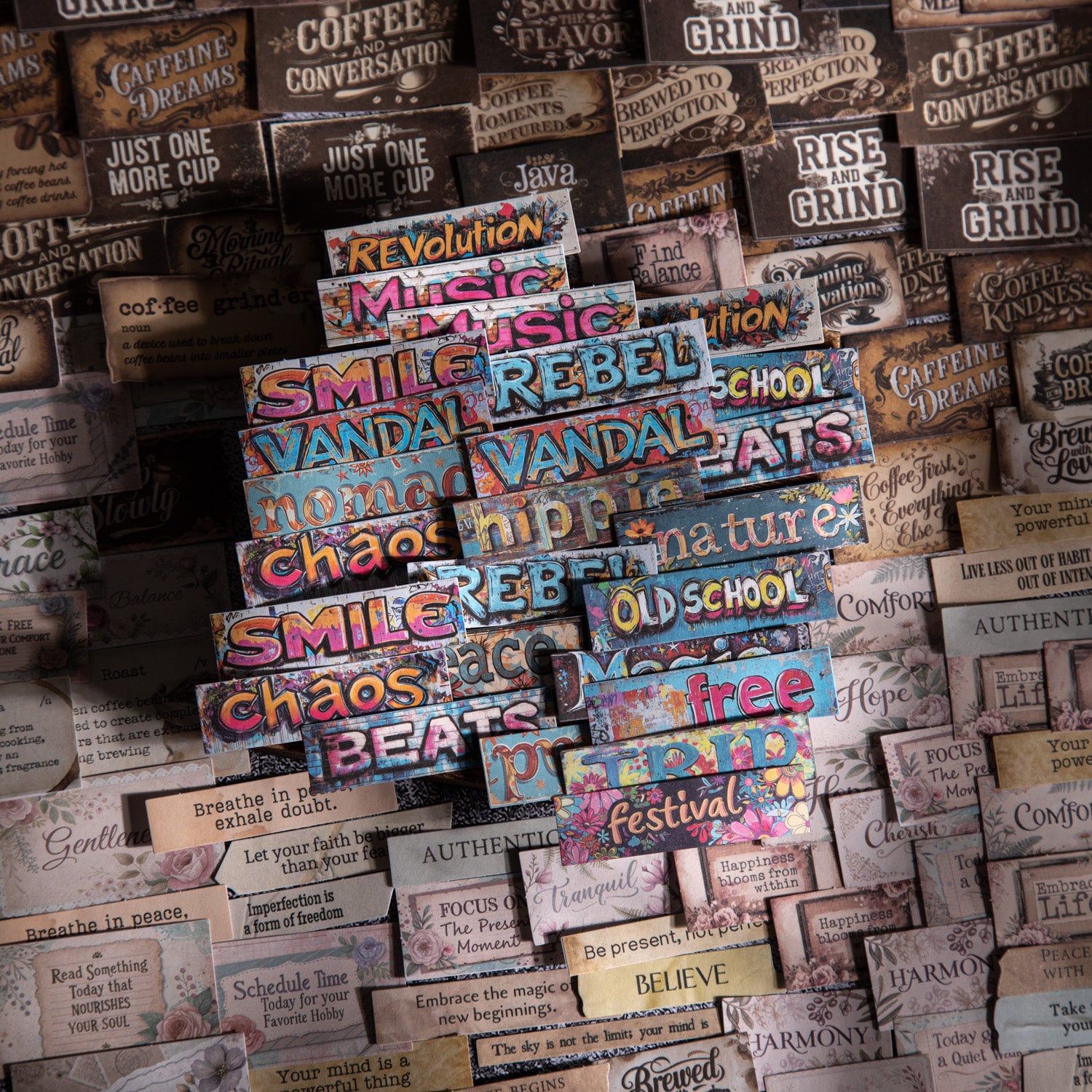 0812 Vintage text label Solid Sticker -100Pcs each pack