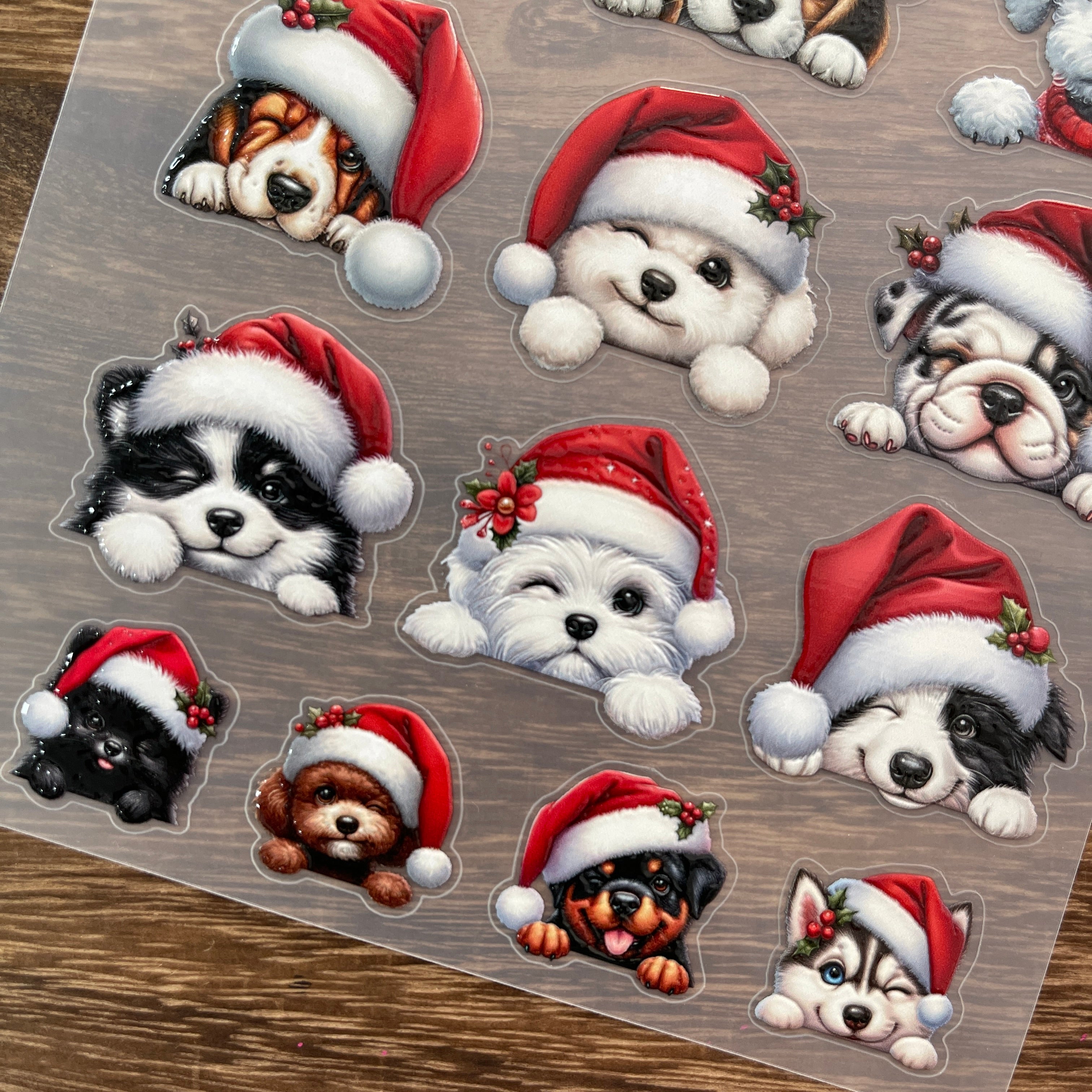3D Puppies wearing Santa hats PET Stickers 1pcs