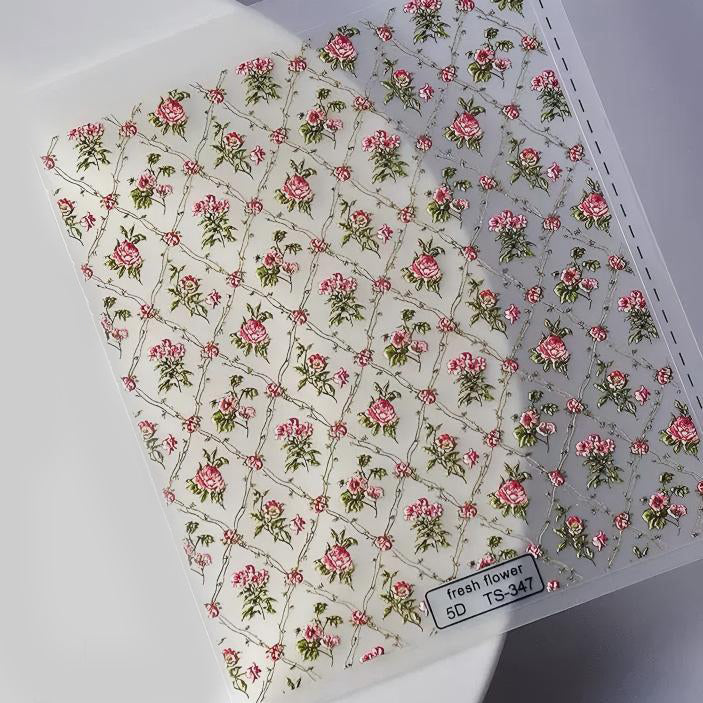 0705 M144- Vines and flowers Embossed Mini sticker 1 Pcs