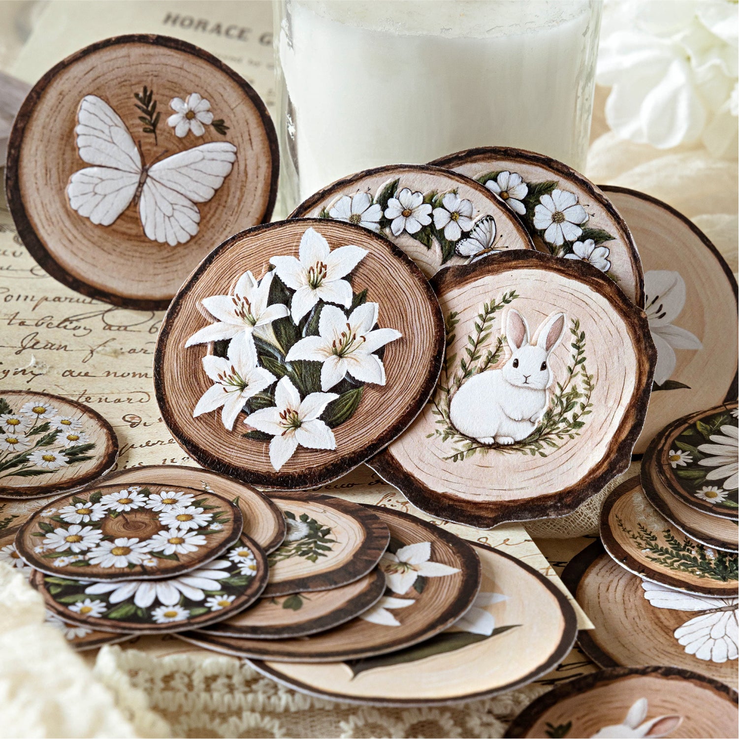 0827 Wood chip Sticker -15Pcs each pack