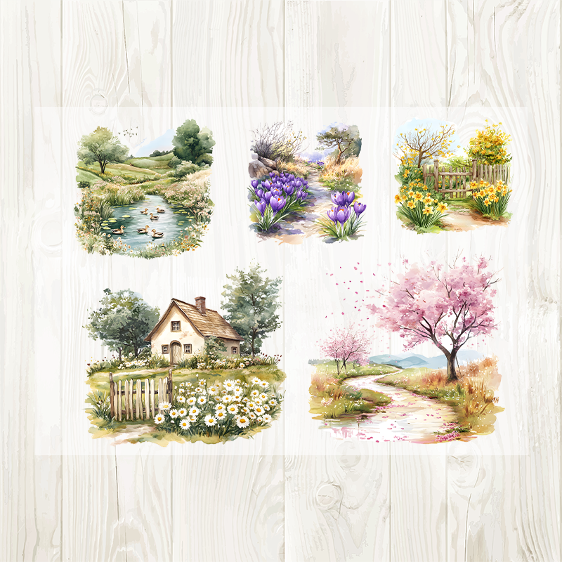 A4 Spring Scenery matte PET pre-cut large sticker 1 pack 2 sheets