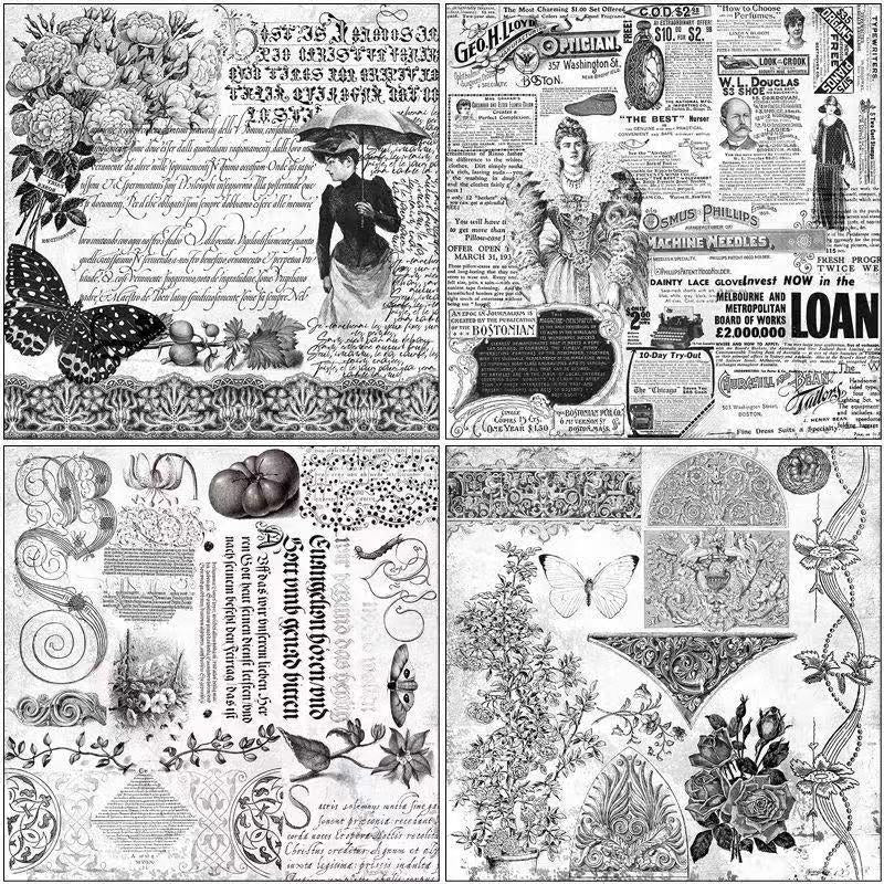 0620 Black and white vintage Background Paper -12Pcs each pack