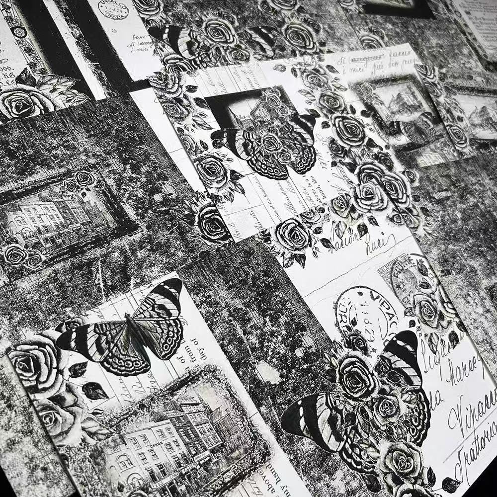 1017 A4 size Vintage black and white roses Style Paper 8 pcs