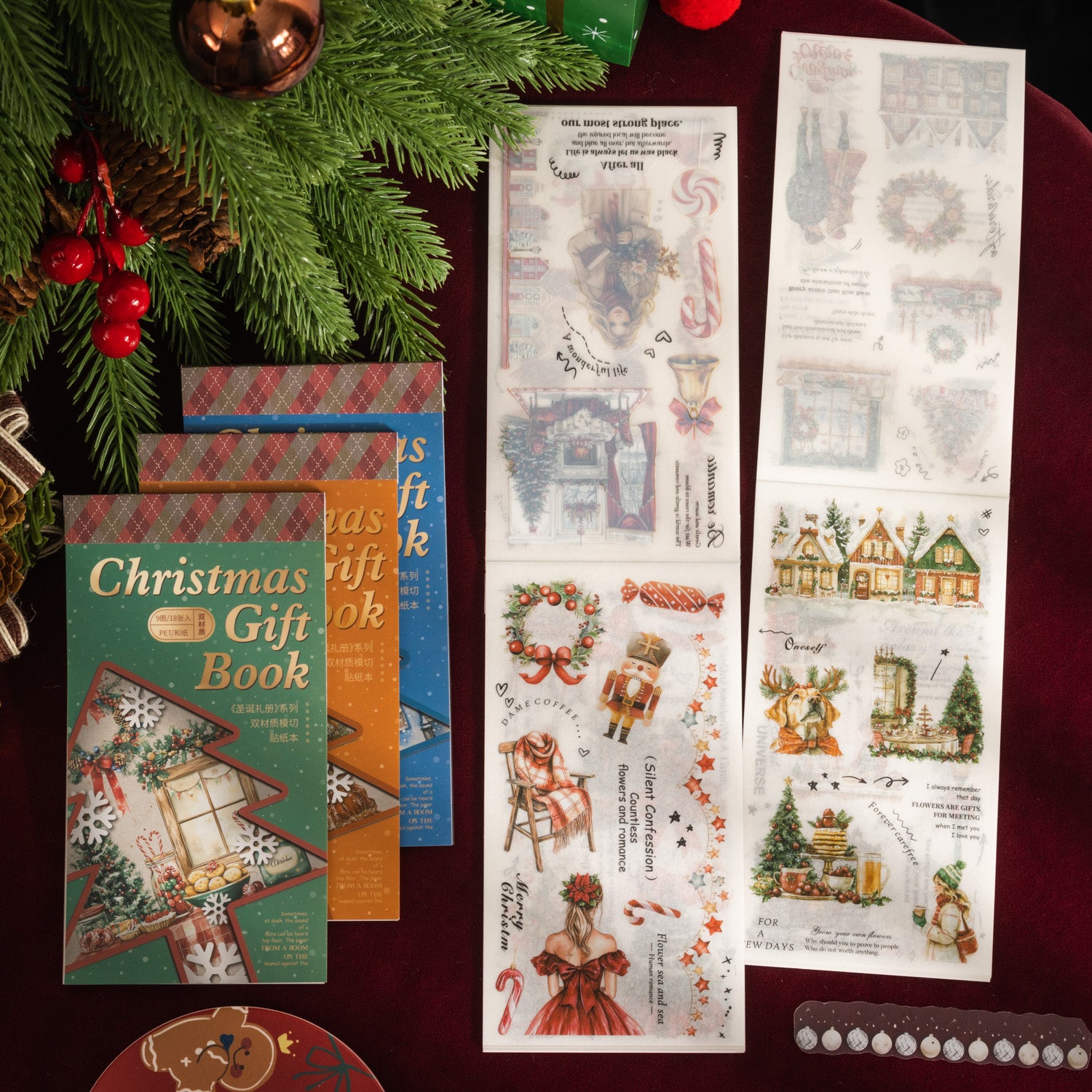 0720 Christmas gift book PET & Washi pre-cut Sticker Book -18Pcs each pack