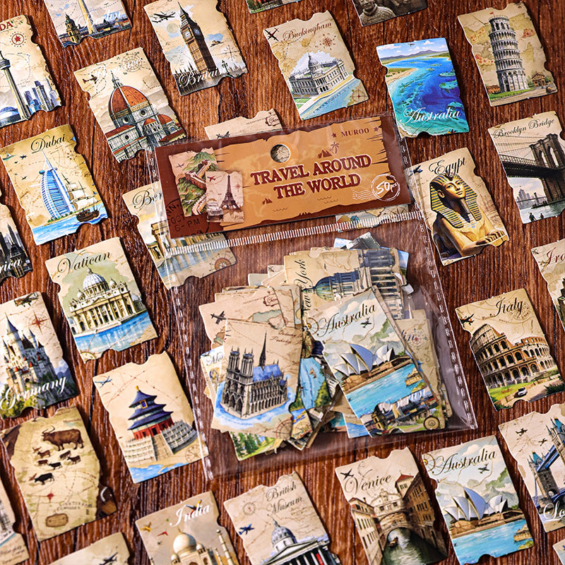 0506 Travel around the world Series Paper Stickers -50Pcs each pack