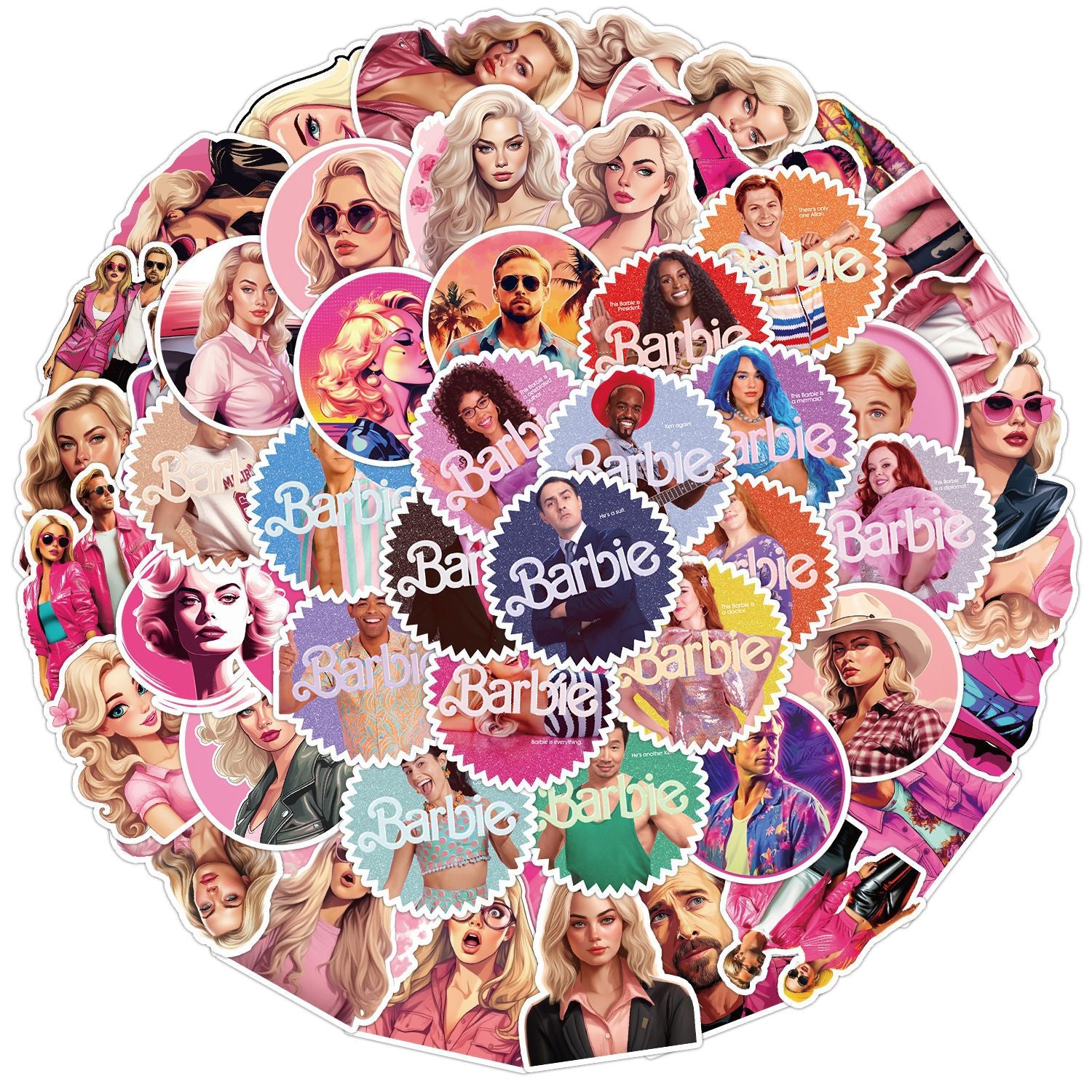 0221 Cartoon Barbie solid sticker with white border -50Pcs each pack