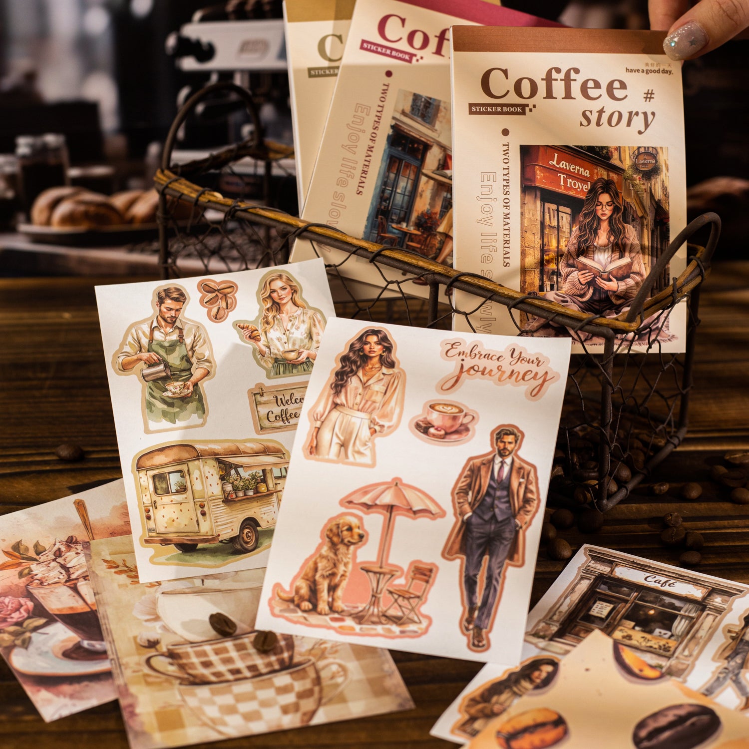 0715 Coffee story PET Solid & Washi sticker Book -20Pcs each pack