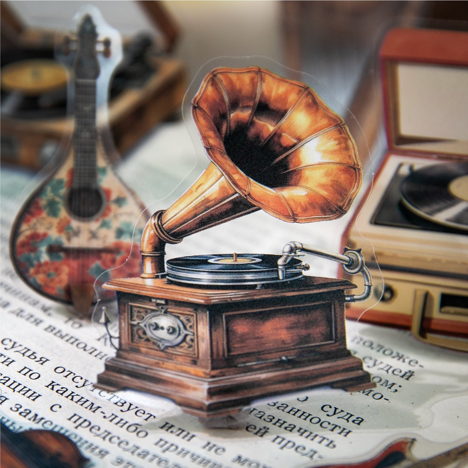 1105 Vintage gramophone PET sticker -30Pcs each pack